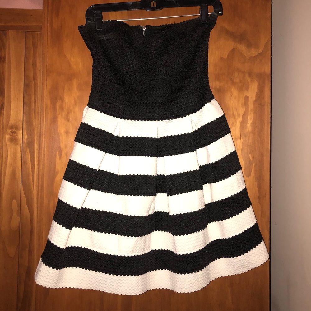 Black and white striped semi formal dress